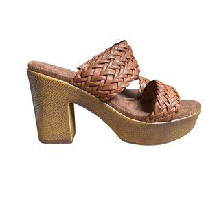 House of Harlow 1960 NWT Cognac Brown Braided Leather Platform Sandals Size 9.5